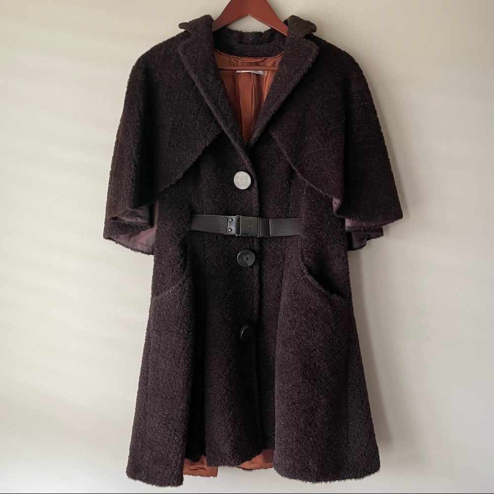 Jessica by Christopher L Belted Wool Blend Cape Coat